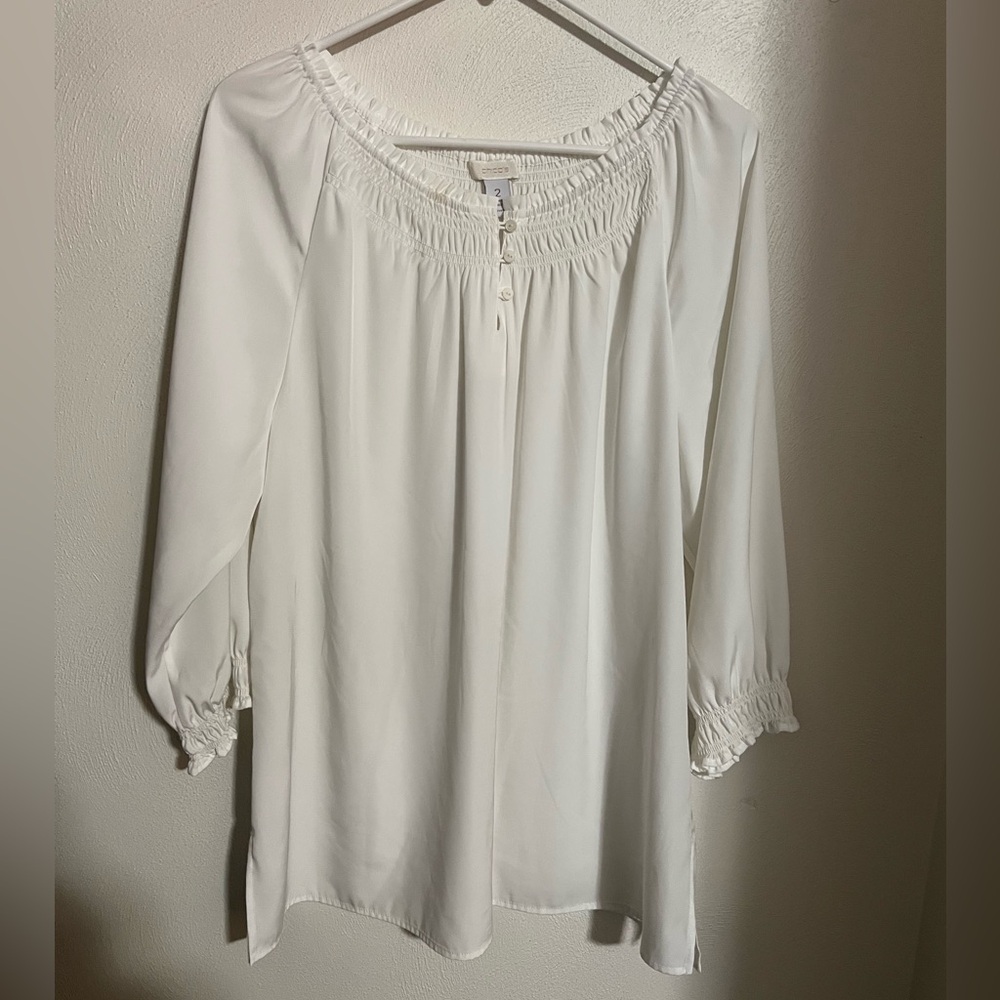 CHICO'S Classic‎ Lightweight Ruching Detail Feminine Blouse White Women's Size L